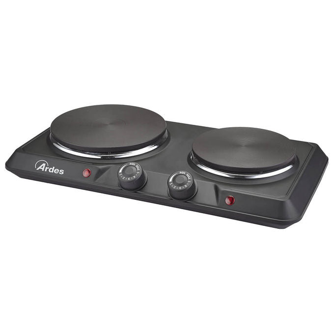 Ardes ARFOEL05 Focus Duo Fornello Elettrico 2 Piastre Ghisa 15 e 18 cm 2500W Termostato Regolabile colore Nero