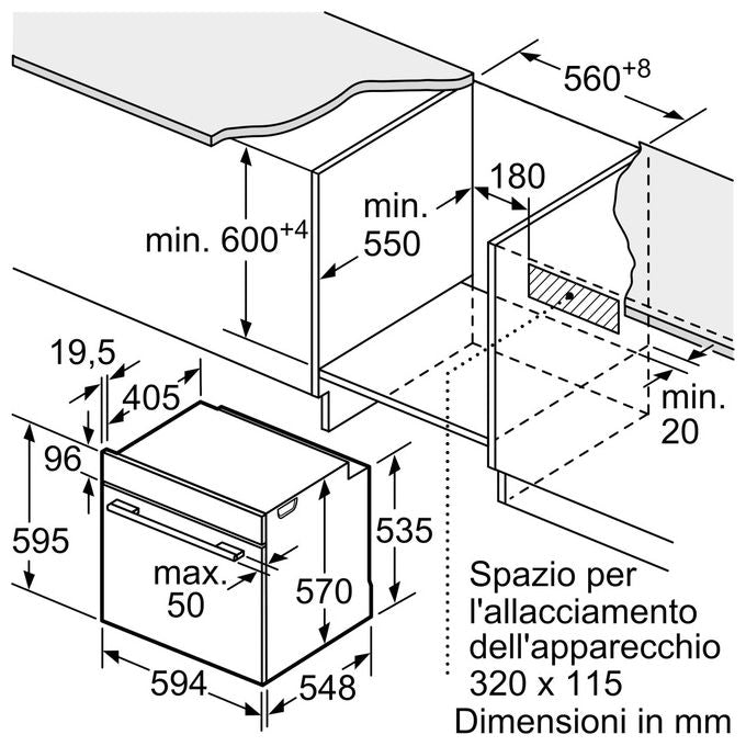 Bosch, Forno ad Incasso con Vapore Serie 4, 60x60 cm, Nero, HQA334EB4