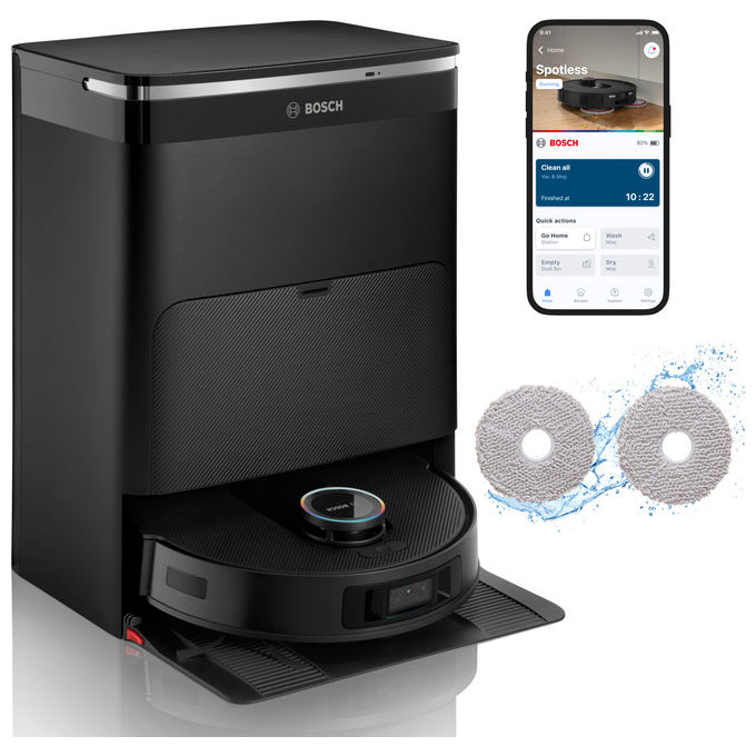 Bosch BCRDW3BX Spotless Max Cam Robot aspirapolvere LiDAR 0,275 L autonomia 205 min Wi-Fi app lavapavimenti colore Nero