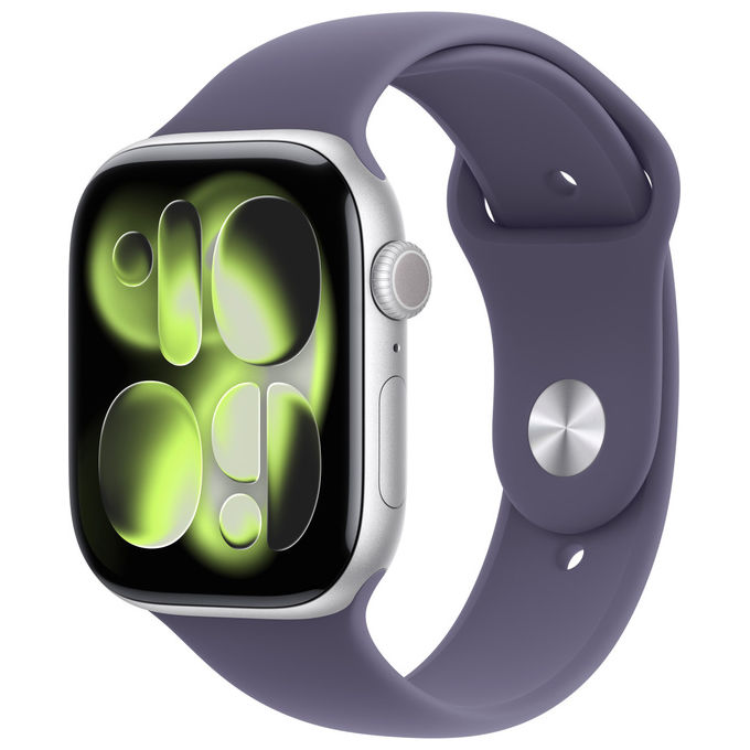 Apple Watch Series 11 GPS 46mm Cassa Alluminio Argento Sport Band Viola Nebbia