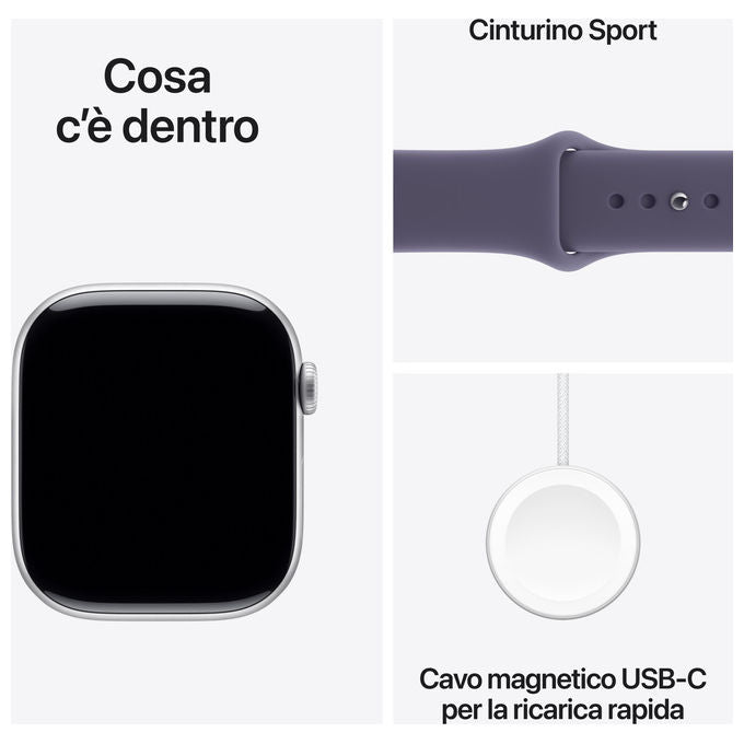 Apple Watch Series 11 GPS 46mm Cassa Alluminio Argento Sport Band Viola Nebbia