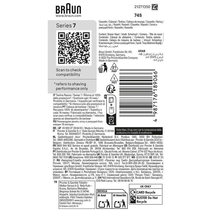 Braun Series 7 74S Testina di Rasatura Ricambio