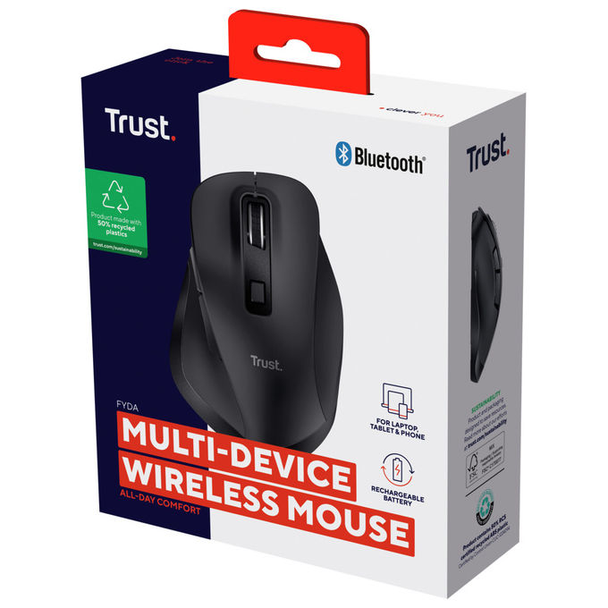 Trust Fyda Mouse Wireless Bluetooth Ergonomico 2400 DPI Nero