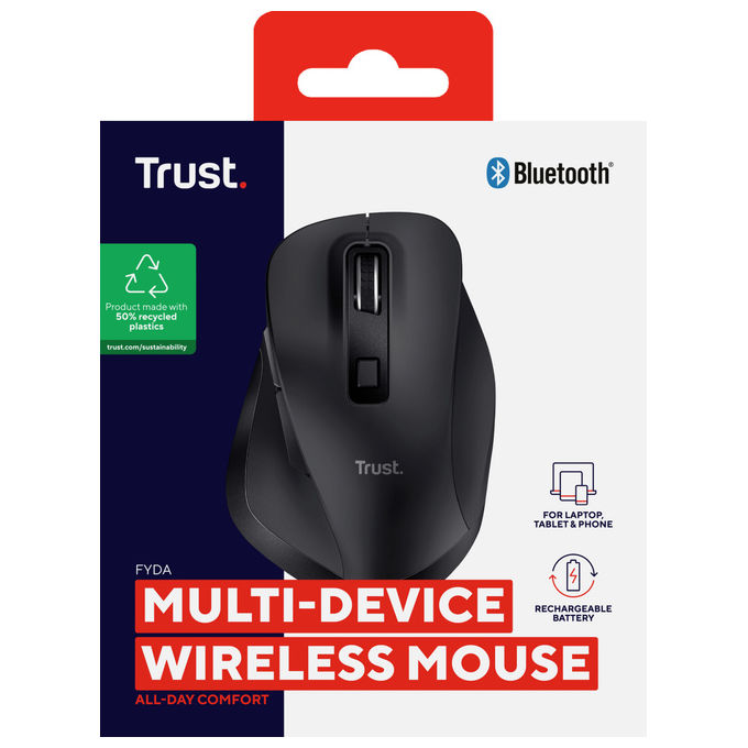 Trust Fyda Mouse Wireless Bluetooth Ergonomico 2400 DPI Nero