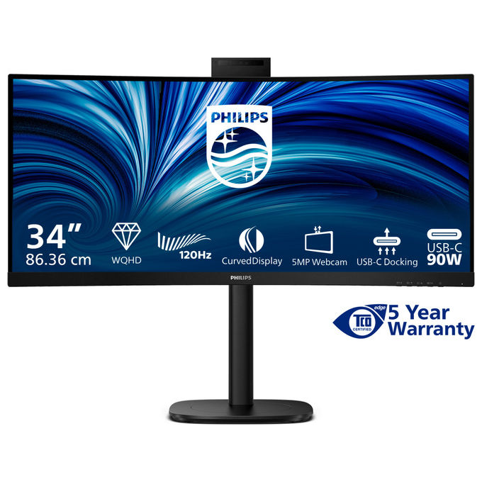 Philips, Monitor PC 34B2U3600CH, 34 Pollici Wide Quad HD, Curvo, Nero
