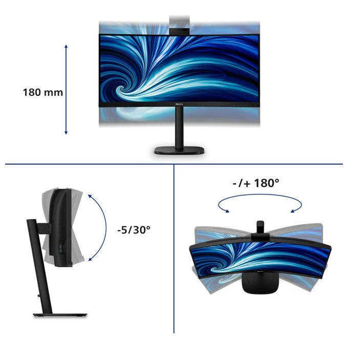 Philips, Monitor PC 34B2U3600CH, 34 Pollici Wide Quad HD, Curvo, Nero