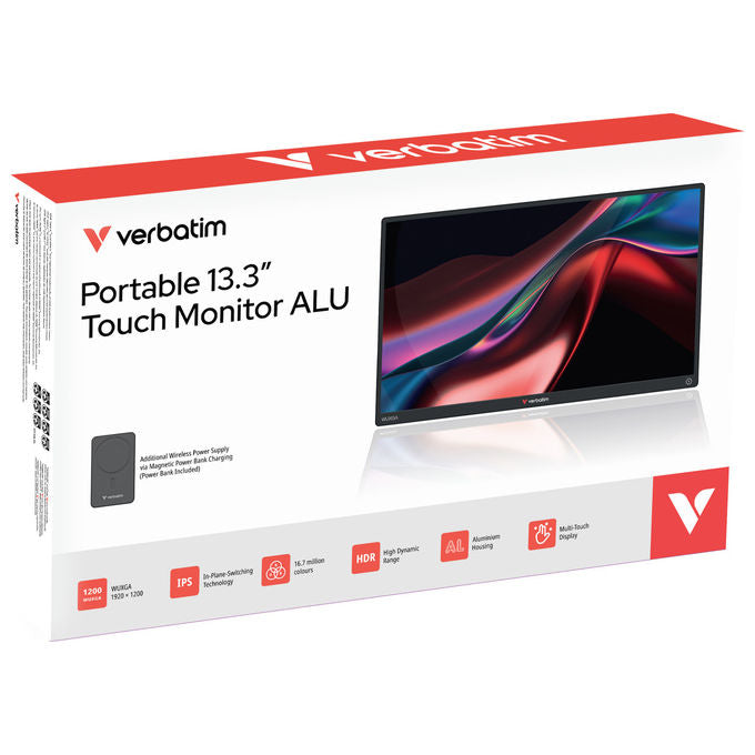 Verbatim, Monitor Portatile 13.3 Pollici, Touchscreen, Nero, Risoluzione 1920x1200