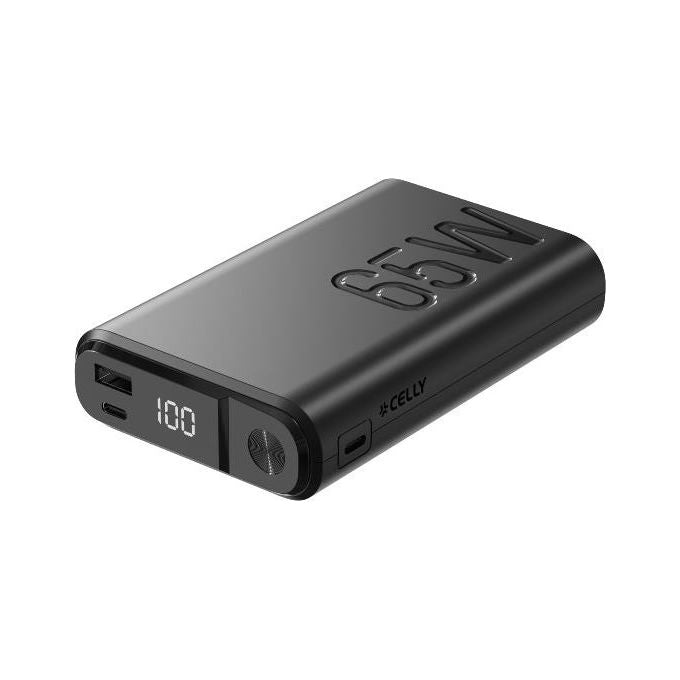 Celly PBUP65W20000BK Power Bank 20000 mAh 65W 2 USB-C 1 USB-A Display LED colore Nero