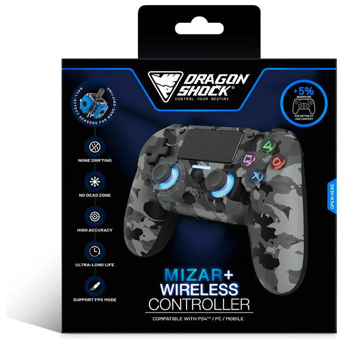 DragonShock Controller Wireless Bluetooth Grigio Camo Per PS4 PC e Mobile