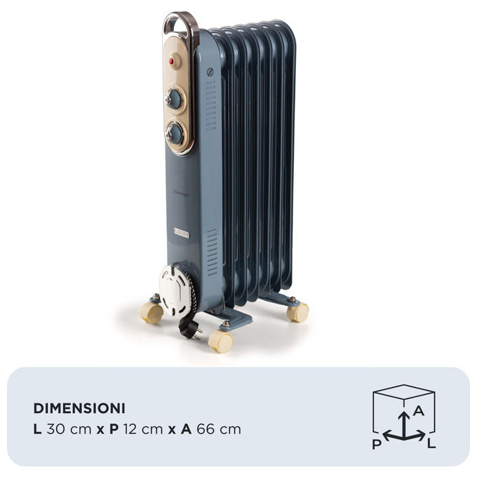 Ariete, Radiatore ad Olio Vintage 8250, 1500W, 7 Elementi Riscaldanti, Celeste