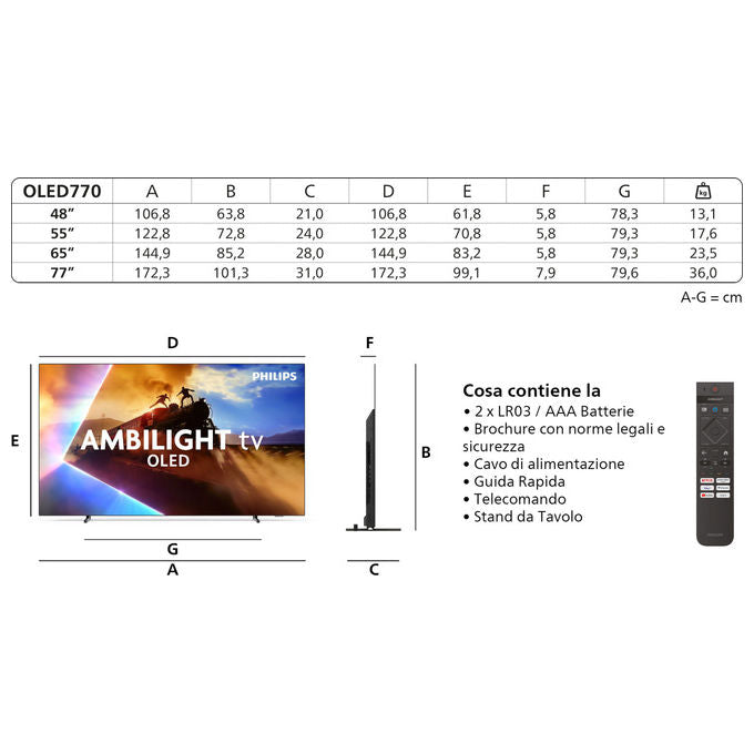 Philips TV OLED 65OLED770 4K UHD 65 Pollici Ambilight Smart TV
