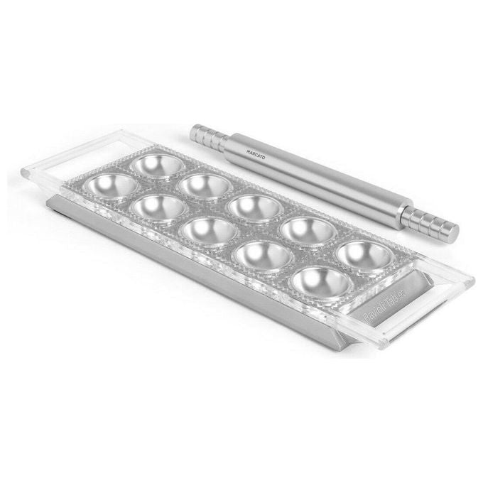 Marcato Ravioli Tablet Argento con Mattarello 10 Ravioli Quadrati 35x11 cm