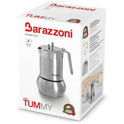 Barazzoni Caffettiera CaffeTummy 4 Tazze Acciaio, Adatta Induzione, Con Riduttore