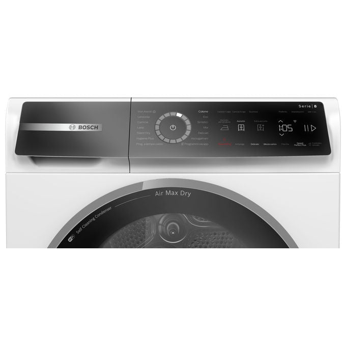 Bosch WRB247C0IT Serie 8 Asciugatrice Pompa di Calore 9 Kg Classe A Condensatore Autopulente Wi-Fi (84.2x59.8x67.5 cm) colore Bianco