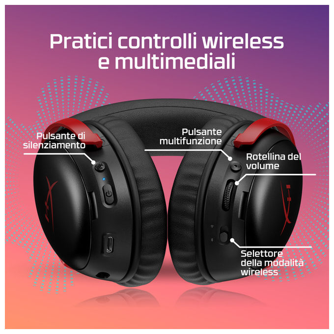 HyperX Cuffie Gaming Wireless Cloud III S Nero Rosso