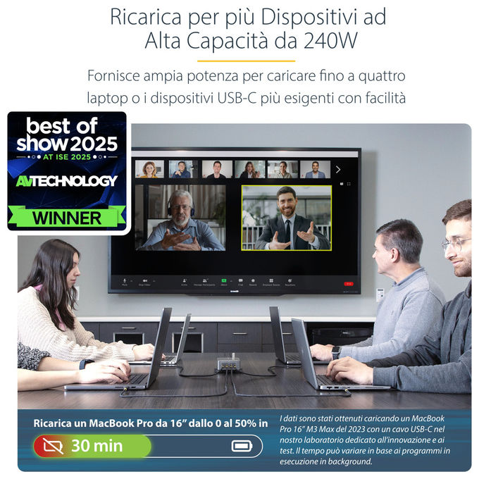 StarTech.com, Caricatore USB-C, 4 Porte, 240W, Porta Singola 140W EPR, PD 3.1, Grigio