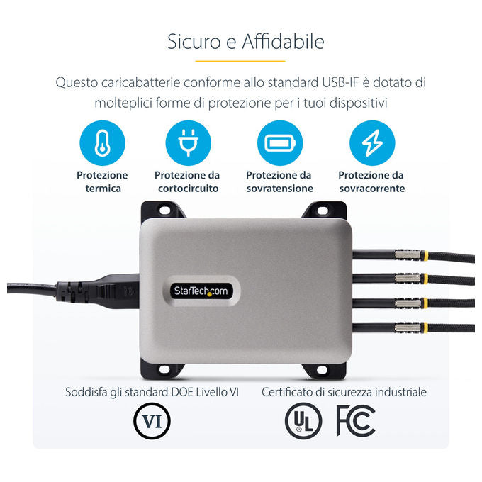 StarTech.com, Caricatore USB-C, 4 Porte, 240W, Porta Singola 140W EPR, PD 3.1, Grigio