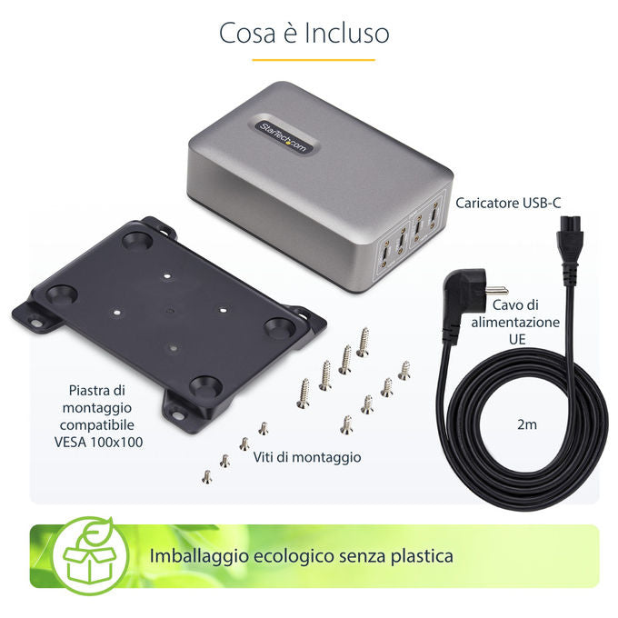 StarTech.com, Caricatore USB-C, 4 Porte, 240W, Porta Singola 140W EPR, PD 3.1, Grigio