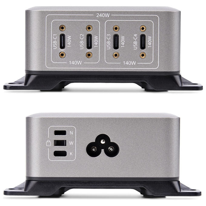 StarTech.com, Caricatore USB-C, 4 Porte, 240W, Porta Singola 140W EPR, PD 3.1, Grigio
