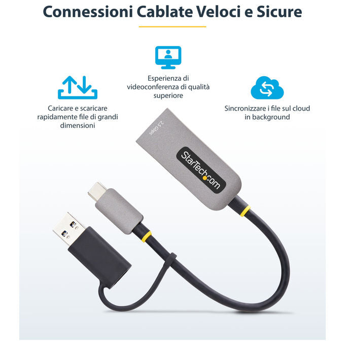 StarTech.com U2GA-USB-C-ETHERNET Adattatore di Rete USB-C a RJ45 2.5GbE NBASE-T con Adattatore USB-A incluso colore Grigio