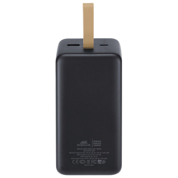 Rivacase VA1084 Powerbank 40000 mAh 148 Wh PD 65W Quick Charge 3.0 Display LCD 2x USB-C colore Nero