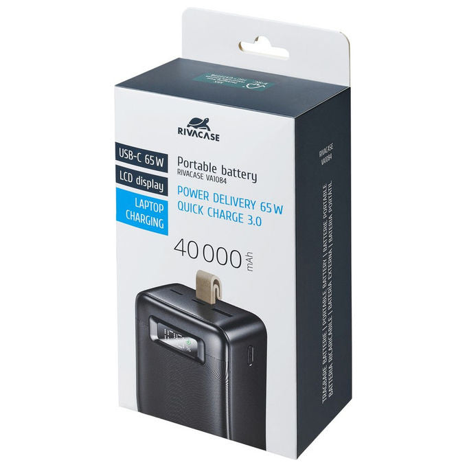 Rivacase VA1084 Powerbank 40000 mAh 148 Wh PD 65W Quick Charge 3.0 Display LCD 2x USB-C colore Nero