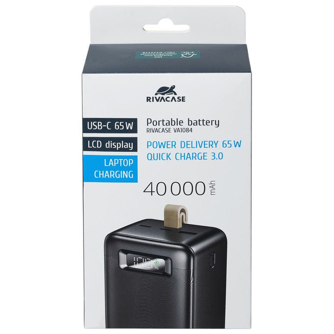 Rivacase VA1084 Powerbank 40000 mAh 148 Wh PD 65W Quick Charge 3.0 Display LCD 2x USB-C colore Nero