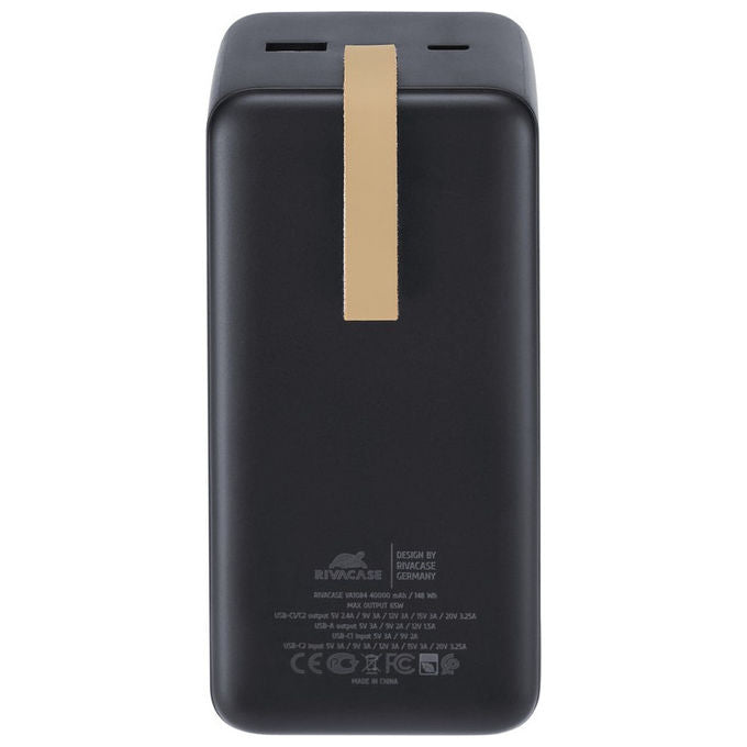 Rivacase VA1084 Powerbank 40000 mAh 148 Wh PD 65W Quick Charge 3.0 Display LCD 2x USB-C colore Nero