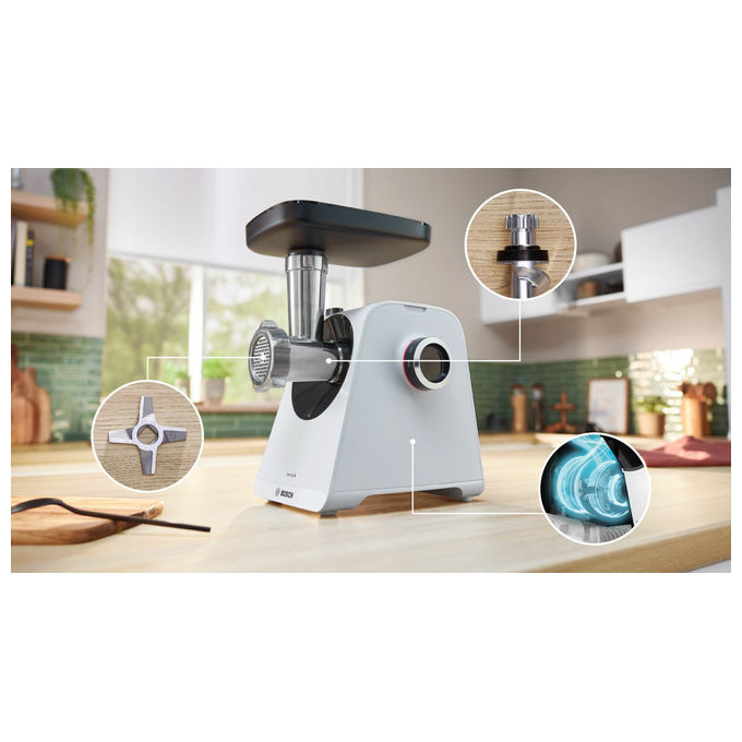 Bosch MFWS420W Serie 4 Tritacarne elettrico 1300 W 2 velocita' funzione inversa 2.5 Kg-min colore Bianco