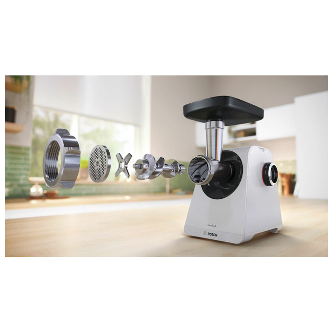 Bosch MFWS420W Serie 4 Tritacarne elettrico 1300 W 2 velocita' funzione inversa 2.5 Kg-min colore Bianco