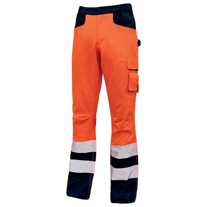 U-Power Pantaloni da Lavoro Alta Visibilita' Arancione Fluo Taglia L Cotone Poliestere