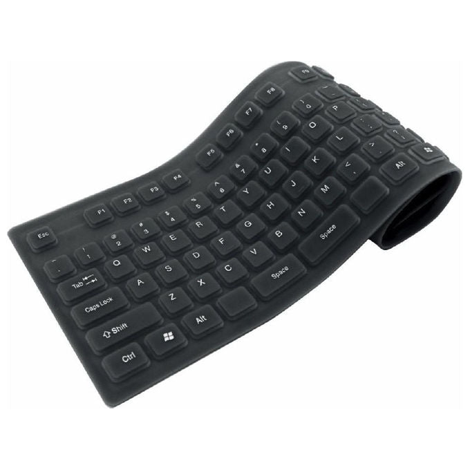 Techly Tastiera Flessibile in Silicone USB-PS2 Layout Italiano Impermeabile Antipolvere Nera
