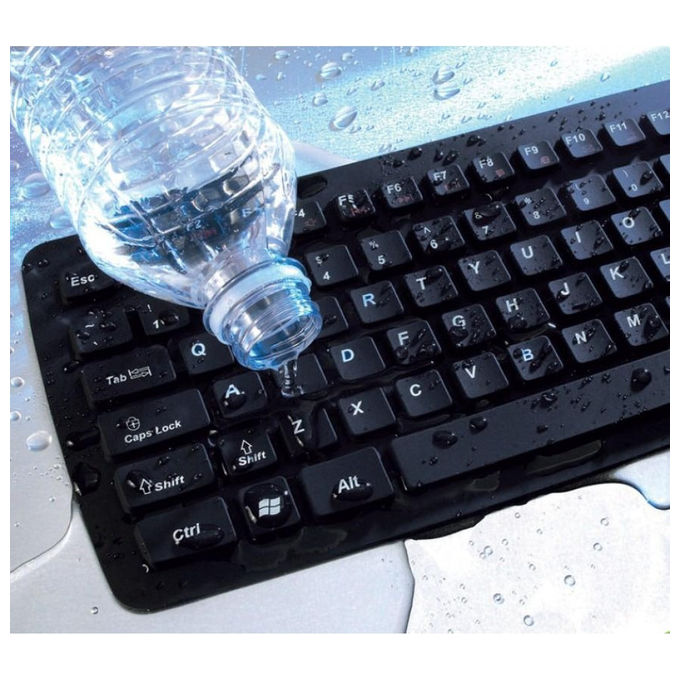 Techly Tastiera Flessibile in Silicone USB-PS2 Layout Italiano Impermeabile Antipolvere Nera