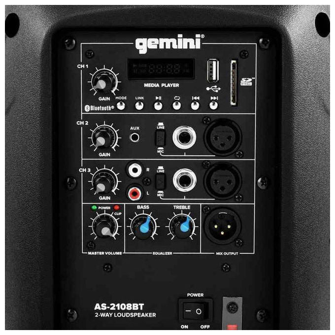 Gemini Altoparlante PA AS-2108BT Nero 500W MP3 SD
