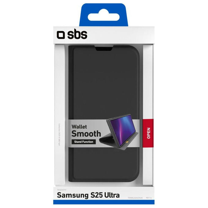 Sbs, Custodia a Libro Nera per Samsung Galaxy S25 Ultra con Tasca Portatessere