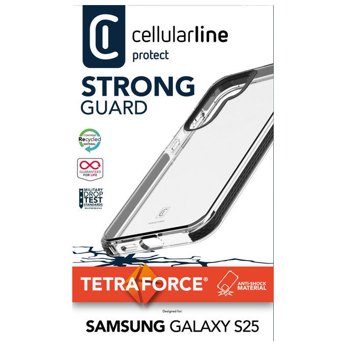 Cellularline TETRACGALS25T Tetra Force Strong Guard Cover Samsung Galaxy S25 Antibatterica Anti-shock colore Nero