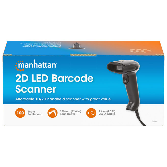 Manhattan 153997 Lettore di Codici a Barre Portatile 1D 2D LED USB Cablato 640x480 Pixel 100 letture-s colore Nero