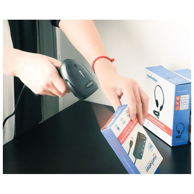 Manhattan 153997 Lettore di Codici a Barre Portatile 1D 2D LED USB Cablato 640x480 Pixel 100 letture-s colore Nero