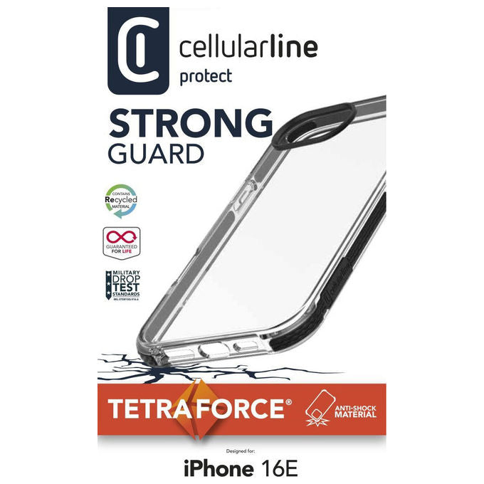Cellularline, Custodia Tetra Force Strong Guard, iPhone SE (2025), Trasparente e Nero