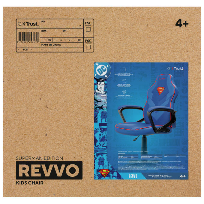 Trust GXT 703SM Revvo Sedia Gaming per Bambini Superman licenza ufficiale 110 Kg colore Blu Rosso