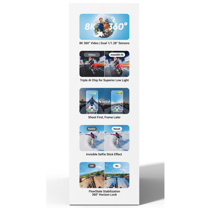 Insta360 CINSAAHA_2 X5 Bundle Action Cam 360° 8K Ultra HD 72 MP Impermeabile 15 m Wi-Fi Bluetooth colore Nero