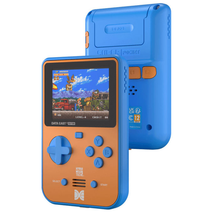 HyperMegaTech Console Portatile Data East Edition Retro' 18 Giochi Inclusi Blu e Marrone