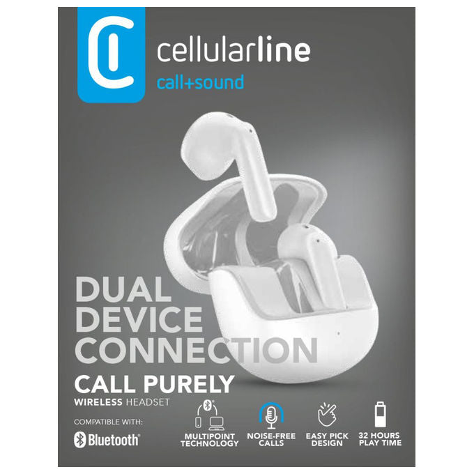 Cellularline, Auricolari Bluetooth, con custodia di ricarica e funzione ENC, Bianco