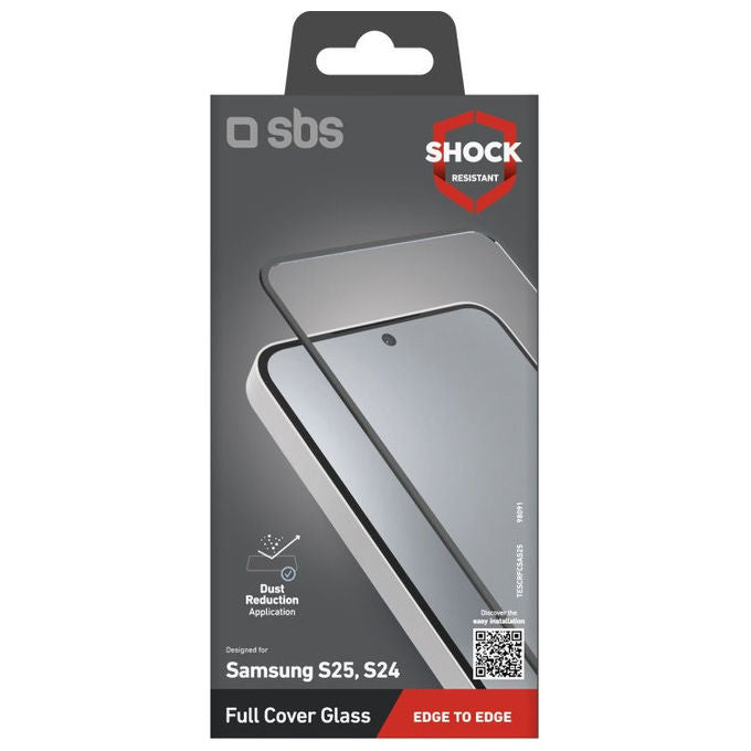 Sbs, Pellicola Protettiva Full Cover, Per Samsung Galaxy S25-S24, Trasparente, Vetro temperato