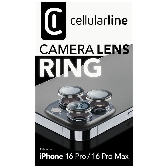 Cellularline Camera Lens Ring Vetro Temperato Trasparente per iPhone 16 Pro-16 Pro Max