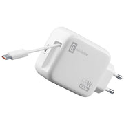 Cellularline ACHROLLUSBCGAN65WW Retractable Power Caricabatterie da Rete 65W GaN USB-C Cavo Retrattile 90cm Dual Port colore Bianco