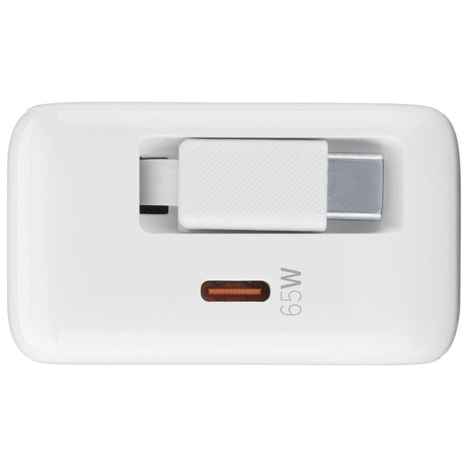 Cellularline ACHROLLUSBCGAN65WW Retractable Power Caricabatterie da Rete 65W GaN USB-C Cavo Retrattile 90cm Dual Port colore Bianco