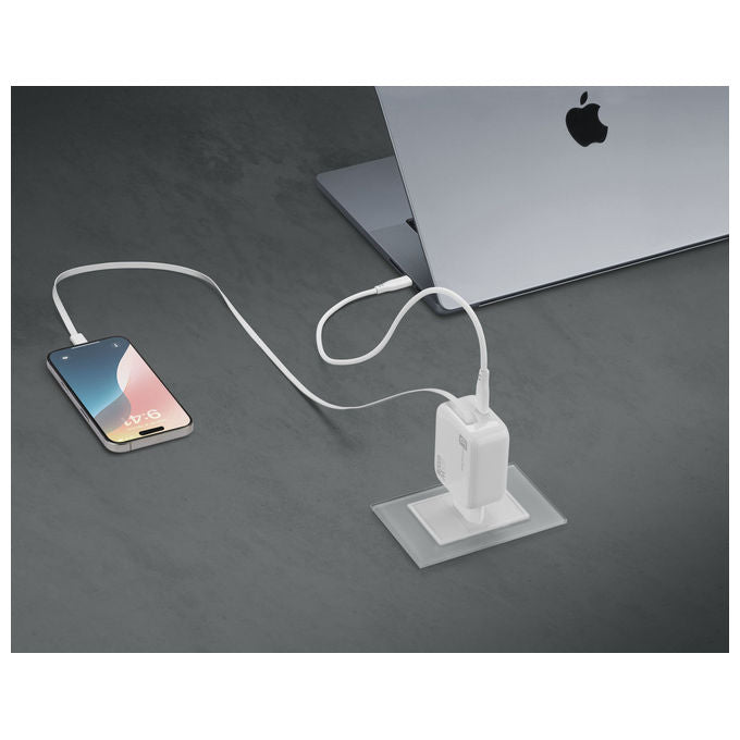 Cellularline ACHROLLUSBCGAN65WW Retractable Power Caricabatterie da Rete 65W GaN USB-C Cavo Retrattile 90cm Dual Port colore Bianco