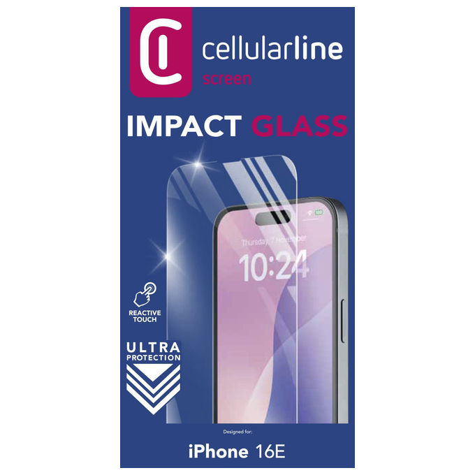 Cellularline Impact Glass, Vetro Temperato per iPhone 16e, Sottile e Resistente