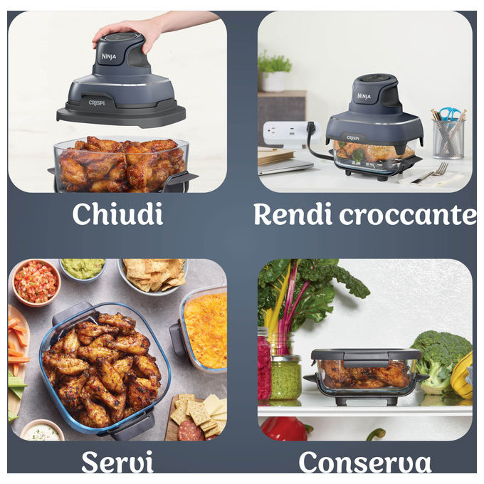 Ninja FN101EUGY CRISPi Friggitrice ad aria 3,8 L 1700 W 4 Programmi Contenitori in Vetro colore Grigio
